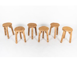 Stools in brushed oak 1950 set of 6