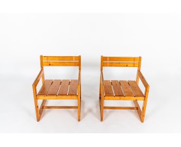 Andre Sornay armchairs in natural pine 1960 set of 2