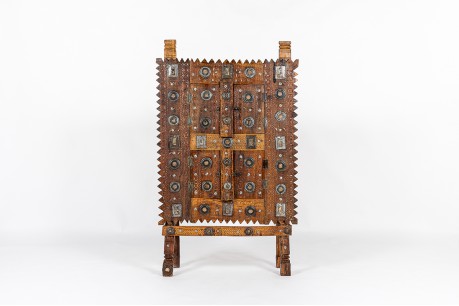 Meuble de rangement en bois aluminium et miroir design indien 1900