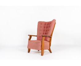 Fauteuil Guillerme et Chambron en chêne et tissu édition Votre Maison 1950