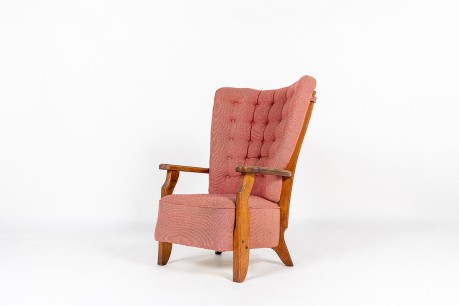 Guillerme and Chambron armchair in oak and fabric edition Votre Maison 1950