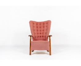 Fauteuil Guillerme et Chambron en chêne et tissu édition Votre Maison 1950