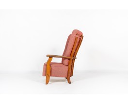 Fauteuil Guillerme et Chambron en chêne et tissu édition Votre Maison 1950