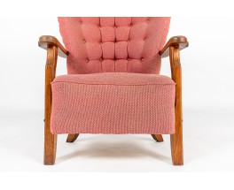 Fauteuil Guillerme et Chambron en chêne et tissu édition Votre Maison 1950