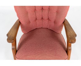 Fauteuil Guillerme et Chambron en chêne et tissu édition Votre Maison 1950