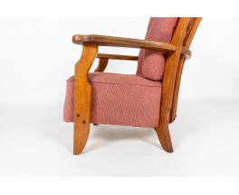 Fauteuil Guillerme et Chambron en chêne et tissu édition Votre Maison 1950