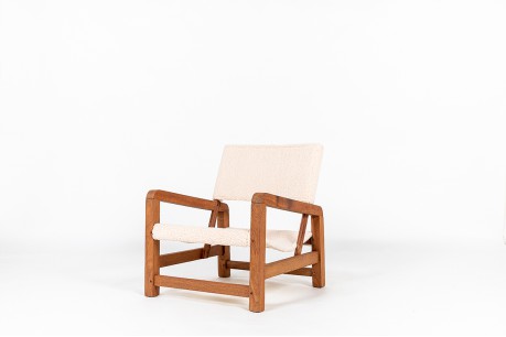 Fauteuil en acajou et tissu mouton beige 1950