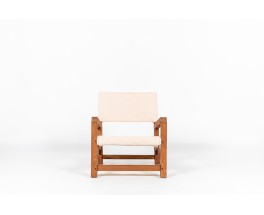 Fauteuil en acajou et tissu mouton beige 1950