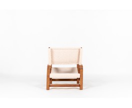 Fauteuil en acajou et tissu mouton beige 1950