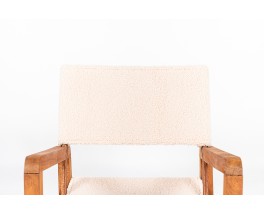 Fauteuil en acajou et tissu mouton beige 1950