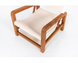 Fauteuil en acajou et tissu mouton beige 1950