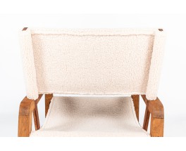 Fauteuil en acajou et tissu mouton beige 1950