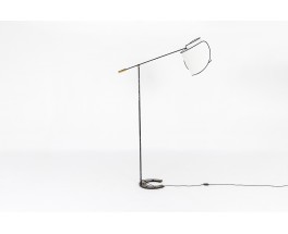 Floor lamp with counterweight in black metal and brass 1950