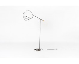 Floor lamp with counterweight in black metal and brass 1950