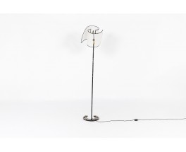 Floor lamp with counterweight in black metal and brass 1950