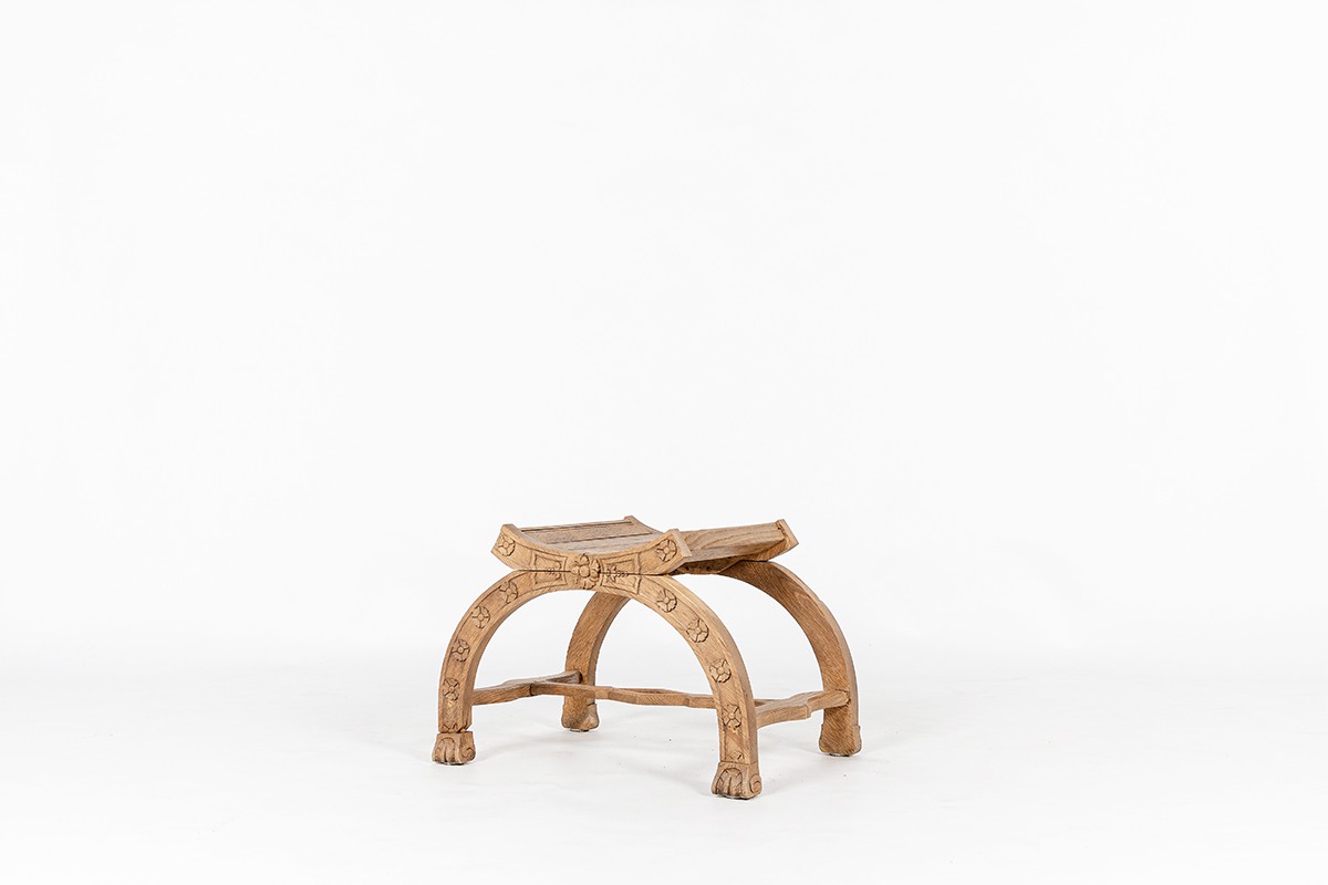 Dagobert stool in carved wood 1950