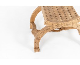 Dagobert stool in carved wood 1950