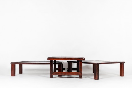 Coffee tables in ironwood Indonesian design 1950 set of 3