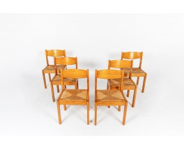 Luigi Gorgoni chairs in elm with straw seat edition Roche Bobois 1980 set of 6