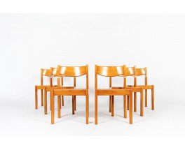 Chaises Luigi Gorgoni en orme et assise paillée édition Roche Bobois 1980 set de 6