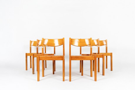 Luigi Gorgoni chairs in elm with straw seat edition Roche Bobois 1980 set of 6
