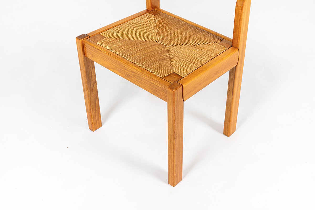 Luigi Gorgoni chairs in elm with straw seat edition Roche Bobois 1980 set of 6