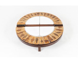 Roger Capron coffee table model Herbier oak and ceramic 1960