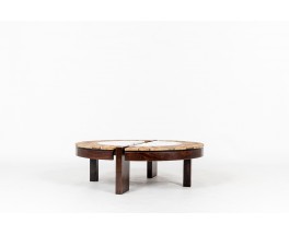 Roger Capron coffee table model Herbier oak and ceramic 1960