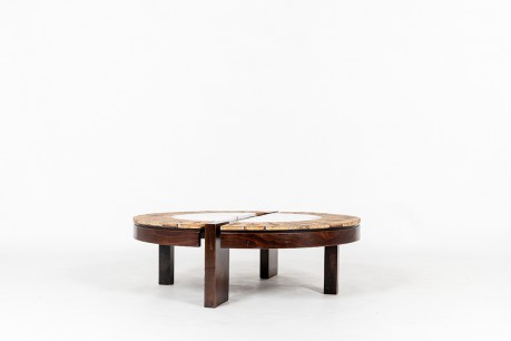 Roger Capron coffee table model Herbier oak and ceramic 1960