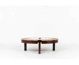 Roger Capron coffee table model Herbier oak and ceramic 1960
