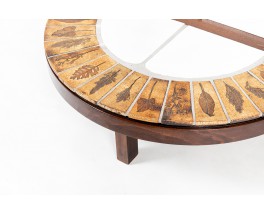 Table basse Roger Capron modèle Herbier chêne et céramique 1960