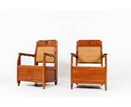 Armchairs in teak and rattan Indian design 1930 set of 2