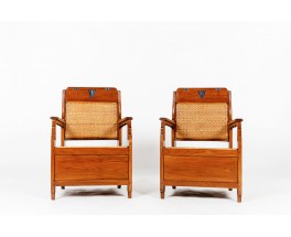 Armchairs in teak and rattan Indian design 1930 set of 2