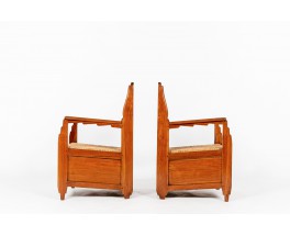 Armchairs in teak and rattan Indian design 1930 set of 2