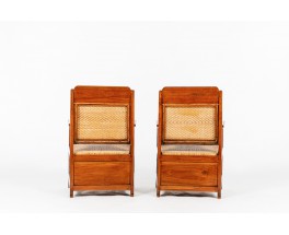 Armchairs in teak and rattan Indian design 1930 set of 2