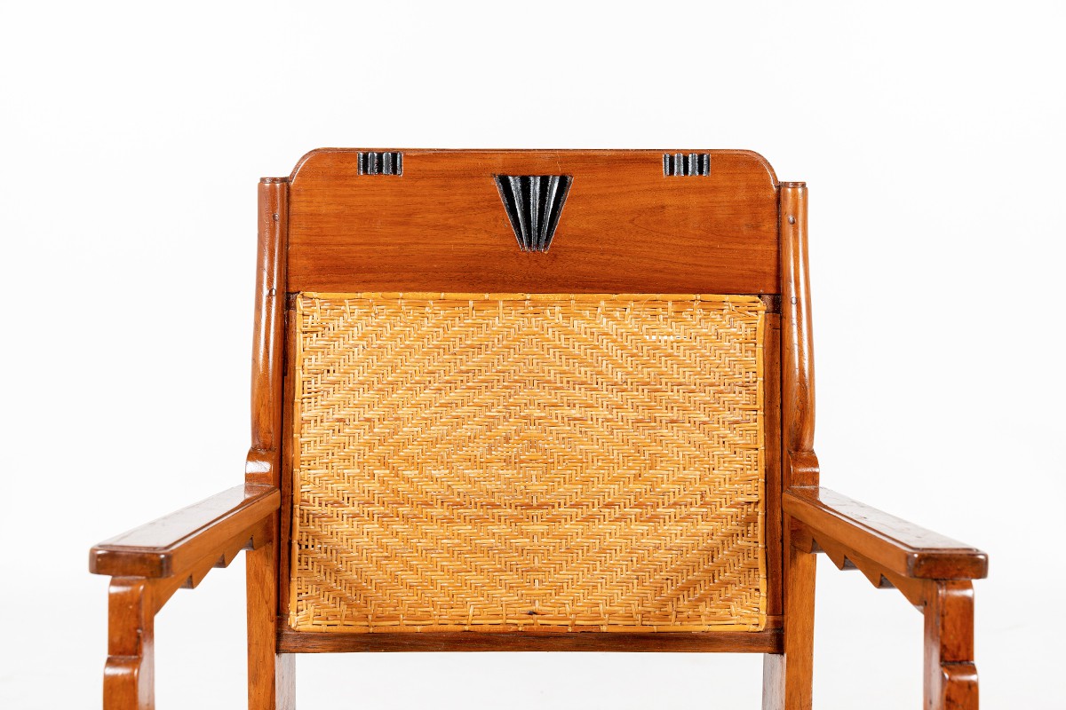 Armchairs in teak and rattan Indian design 1930 set of 2