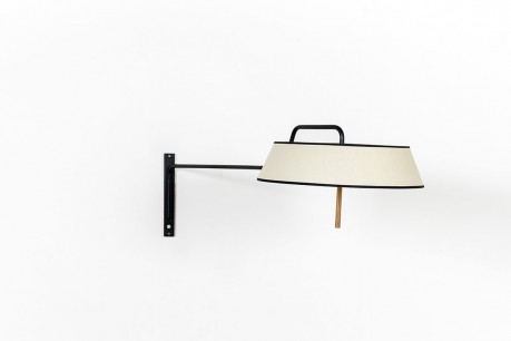 Wall lamp in black metal, brass and paper lampshade 1950