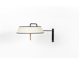 Wall lamp in black metal, brass and paper lampshade 1950