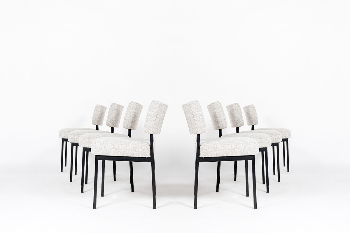 Joseph Andre Motte chairs model 764 edition Steiner 1950 set of 8