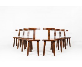 Chairs in walnut brutalist design 1950 set of 8