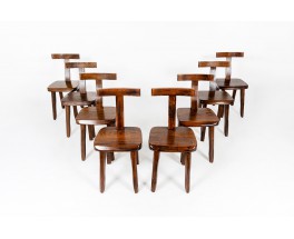 Chairs in walnut brutalist design 1950 set of 8