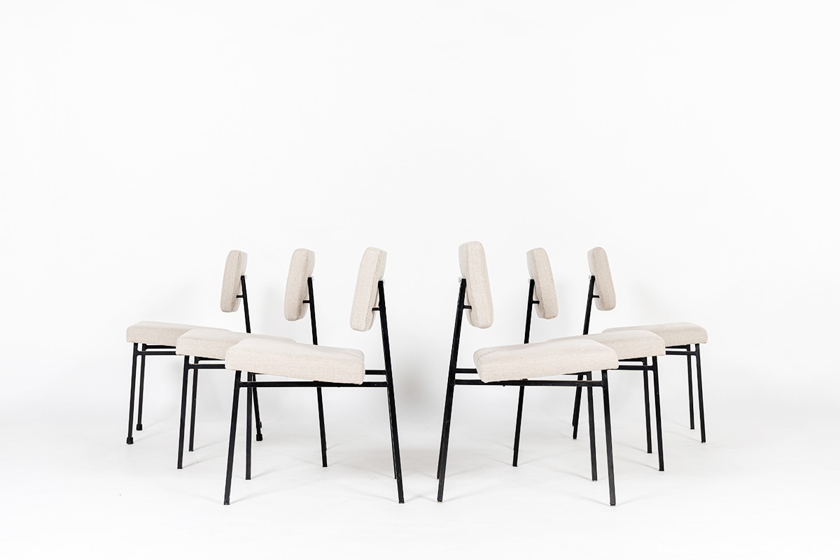 Gerard Guermonprez chairs beige linen fabric edition Magnani 1950 set of 6