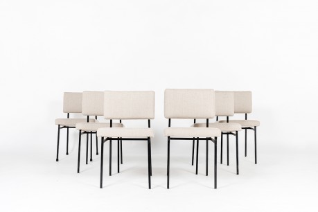 Chaises Gérard Guermonprez tissu lin beige édition Magnani 1950 set de 6
