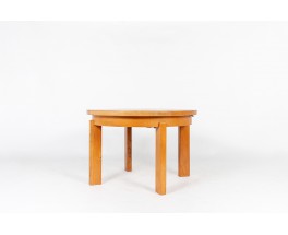 Round dining table with extension in elm edition Maison Regain 1980
