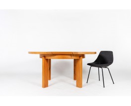 Round dining table with extension in elm edition Maison Regain 1980