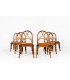 Chairs in rattan and brown leather cushion 1950 set of 6