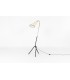 Lampadaire tripode bras arrondi métal noir et abat-jour beige design minimaliste 1950