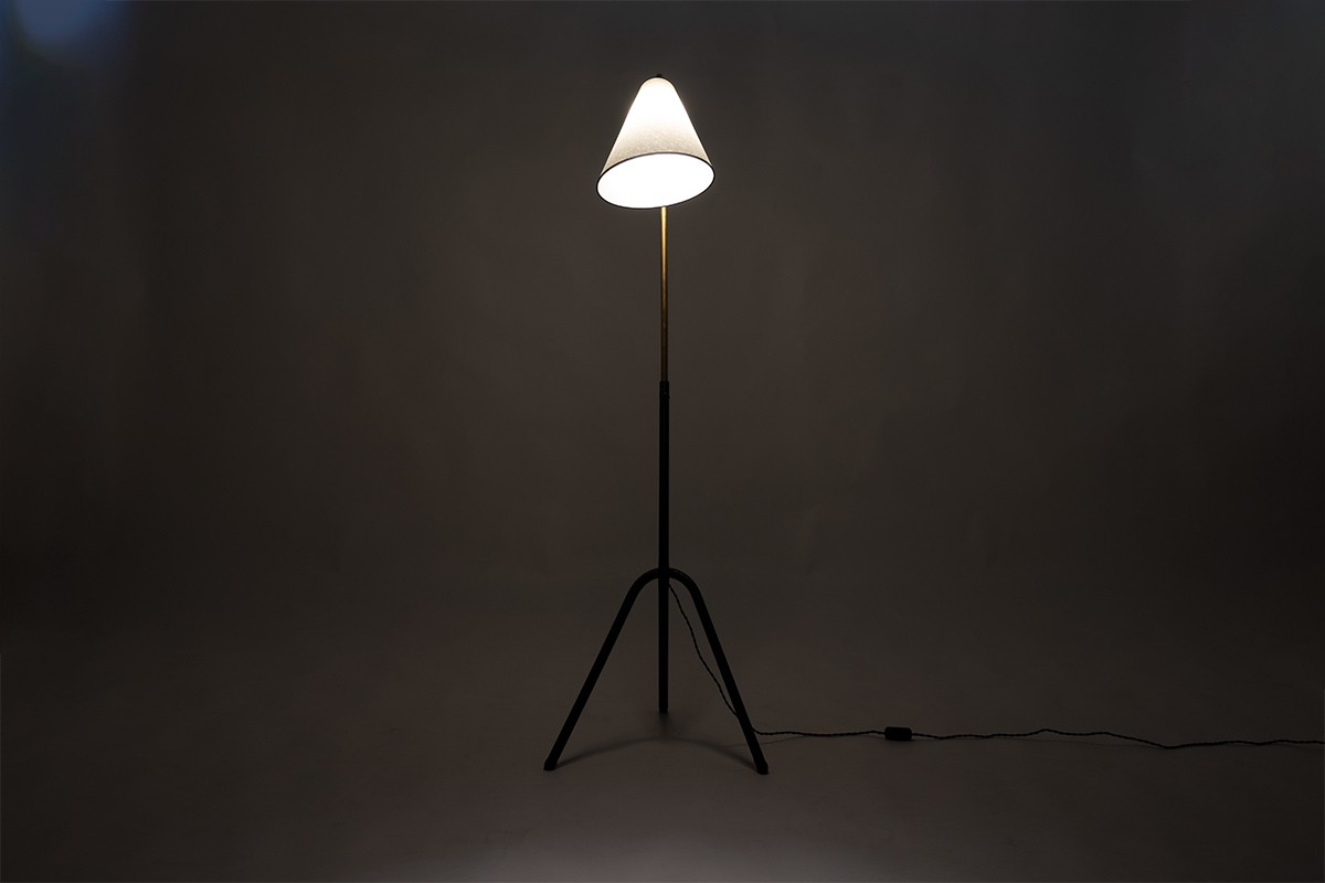 Lampadaire pied en métal noir et abat-jour beige H150cm - RETIF