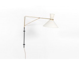 Wall lamp large model in black metal, brass and diabolo lampshade 1950