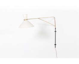 Wall lamp large model in black metal, brass and diabolo lampshade 1950
